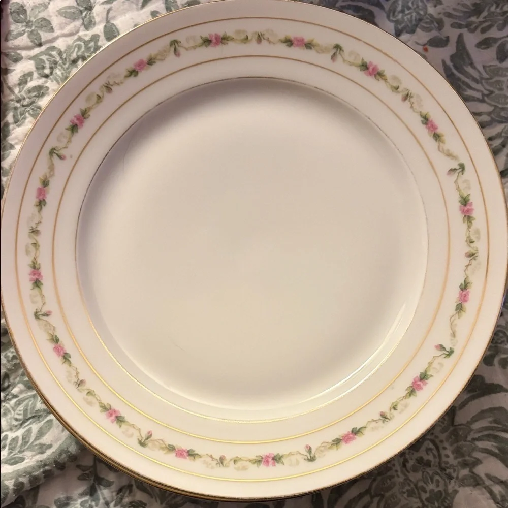 Altrohlau set of 6 pink rose band salad plate - Moritz Zdekauer Austria.Rare